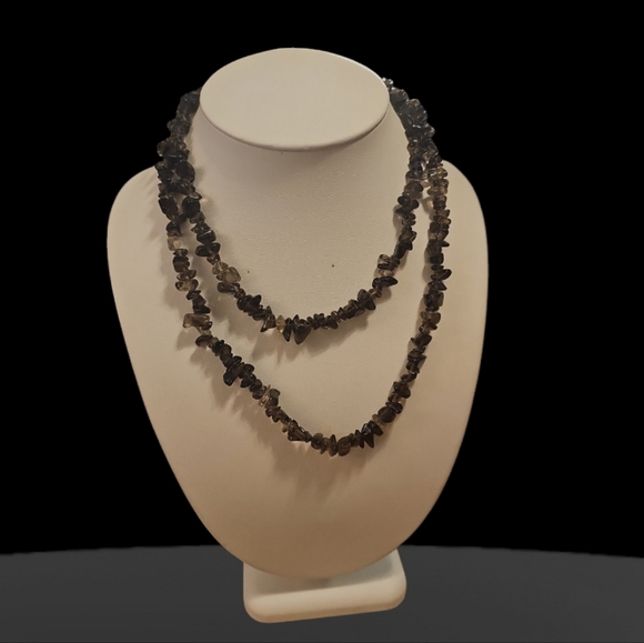 Vintage Handcrafted Smoky Quartz & Black Agate Beaded Long Necklace. - Picture 3 of 6